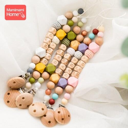 Baby Wooden Teether Pacifier Clip Chain Personalized Name Silicone Bead Beech Blank Nipple Holder ChildrenS Goods Soother Clasp