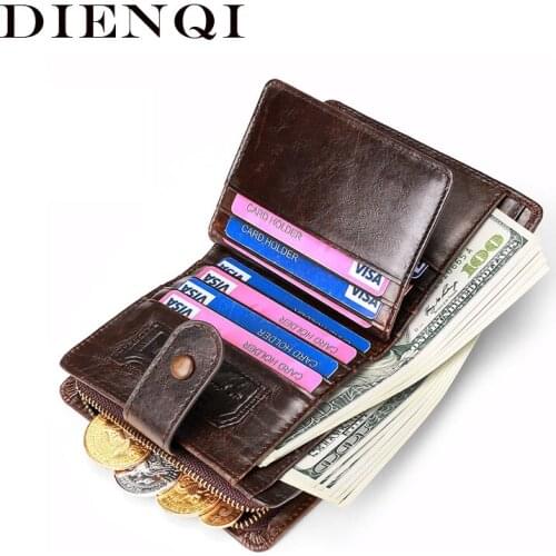 DIENQI Rfid Genuine Leather Men Wallets Money Bags 2021 Vintage Coin Purse Money Bags Slim Wallet Small Coffee Wallet for Men