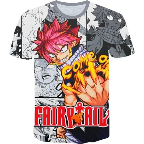 Anime Fairy Tail Natsu Dragneel Lucy Heartfilia Erza Scarlet 3D Print T-shirt Casual Short Sleeve T-Shirt Japanese Cartoon Tees