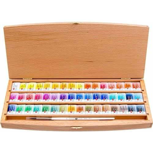 48 Watercolor Paint Set St.Petersburg White Nights Gift Beech Box Brush RUSSIA