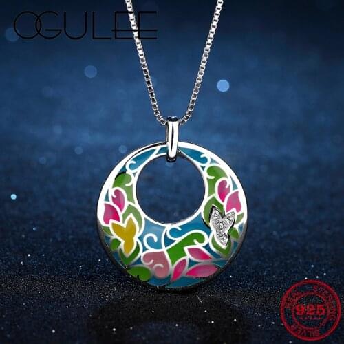 Like Colorful Butterfly Flower Necklace for Women 2021 Hot Authentic 925 Sterling Silver Pendant Luxury Party Jewelry Enamel