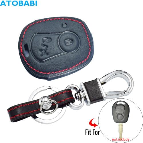 Leather Car Key Case For Ssang Yong Actyon Sports Kyron Rexton 2005-2012 2 Buttons Remote Fobs Protector Cover Keychain Holder