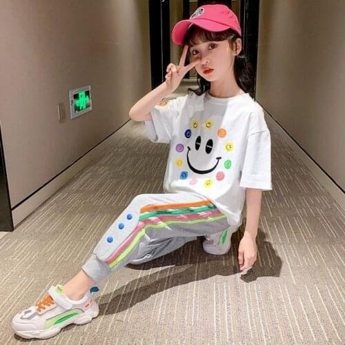 Summer Girls Clothes Sets 2021 Children Tracksuit T Shirt + Long Pants Casual Kids Outfits 4 5 6 7 8 10 12 Years MD059