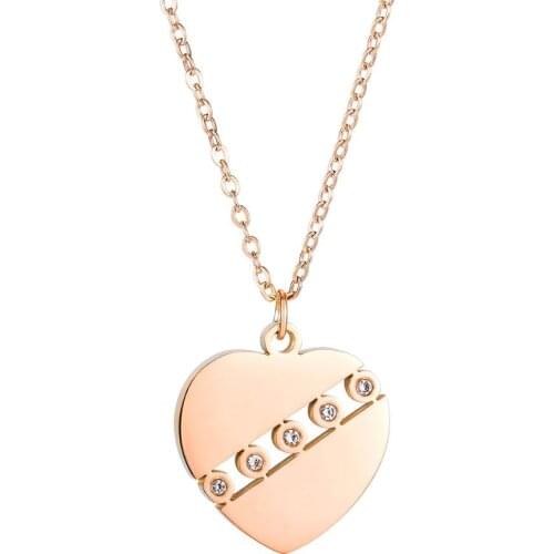 Fashion Zircon Hollow heart pendant necklaces for women 2020 kpop rose gold stainless steel jewelry accessories Christmas gift