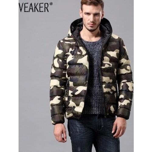 2019 Autumn Winter Mens Hooded Camouflage Parkas Down Jacket Male Slim Fit Cotton Padded Coat Men Green Red Outerwear Coat