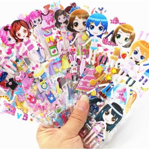 10Pcs/lot Cartoon Dress up Stickers 3D Stickers Fashion Brand Kids Children Girls Boys PVC Stickers Bubble Stickers Toy