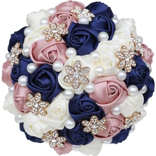 2021 New Wedding Bouquets for Bride and Bridesmaid Crystal Pearl Ribbon Rose Sister Group DIY Party Wedding Decoration W242