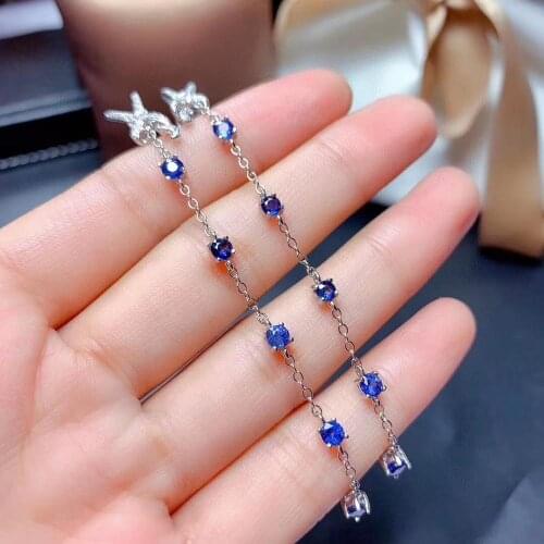 New Arrival Sapphire earring Free shipping Jewelry Natural And real sapphire earring 925 sterling silver