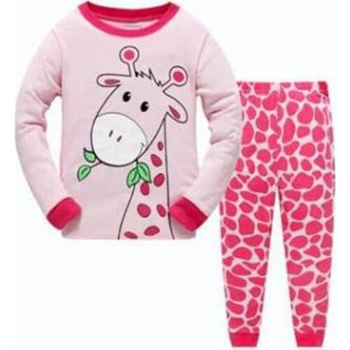 Pink Giraffe Baby Girls' Pajama Suits Cartoon Cotton Boys Pyjamas Set 2-7 Years Children Sleepwear Kids Clothes Pjs Tee Tops