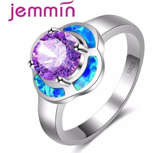 Romantic Colorful Flower Ring Inlaid Big Purple Crystal Ocean Blue Fire Ring for Wedding Party Real 925 Jewelry
