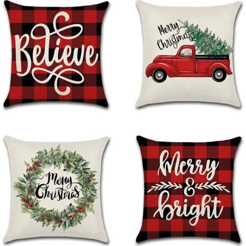 Christmas cushion cover 45*45 Pillowcase sofa cushions Pillow cases Cotton Linen Red plaid pillow covers Home Decor