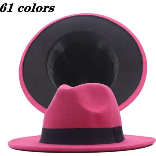 Fedora hat rose red + black flat brim hat Panama felt hat men and women jazz hat church top hat womens hat men шляпа женская