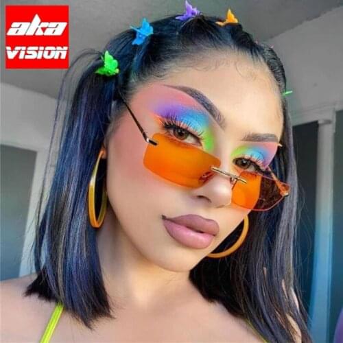 AKA VISION 2021 Rimless Retro Sunglasses Women Luxury Eyeglasses Women/Men Vintage Glasses Women Mirror Oculos De Sol Feminino