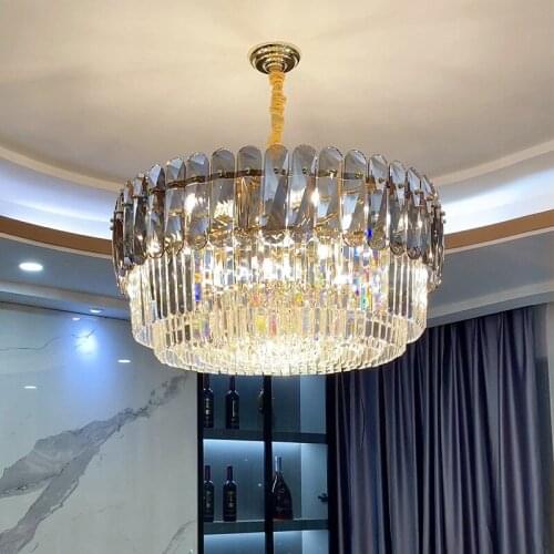 Modern Led Pendant Lights Living Room Luxury E14 Pendant Lamp Lustre K9 Crystals Gold Metal Round Chain Hanging Lamp Fixtures