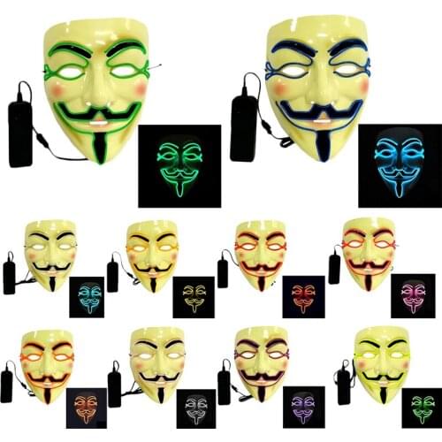 Halloween Led Masks V for Vendetta Mask Light Up Glow In The Dark Fancy Dress Adult Masque Mask Party Cosplay Costume