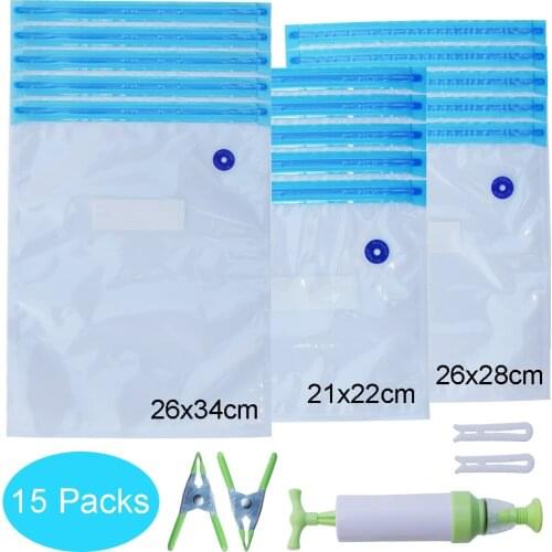 Vacuum Bags for Food Reusable Packages for Freezing Storage Seal Bags Set Ziplock Freezer Bag with Hand Pump Bag for Sous Vide