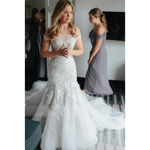 Gorgeous Mermaid Lace Wedding Dresses Bridal Dress For Women Off The Shoulder Appliques Tulle Long Court Train Customize Bridal