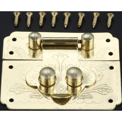 Gold Box Latch Hasp Lock Catch Latches for Jewelry Box Suitcase Vintage Furniture Clasp Buckle Lock Furniture Hardware 53x45mm