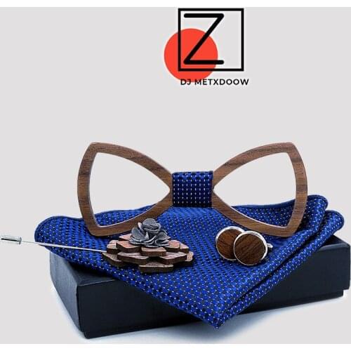 ZDJMEITRXDOOW Paisley Wooden Bow Tie Handkerchief Set Mens Plaid Bowtie Wood cut out Floral design And Box Fashion Novelty ties