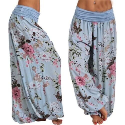Women Bohemian Floral Print Pants Mid Waist Vintage Harem Pants Elastic Waist Boho Beach Long Trousers Plus Size 5Xl 2021