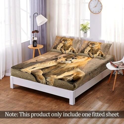 3D Print Lion Woodpecker Jungle Wild Animals Fitted Sheet Elastic Band Soft Bed Sheet Custom Queen King Home Bedroom Decor 1pc