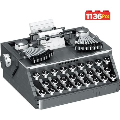 1136pcs City Mini Retro Typewriter Simulation Printer Building Blocks DIY Keyboard Bricks Educational Toys for Children