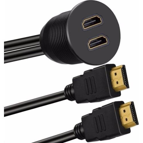 2 Ports Dual HDMI Extension AUX Flush Mount Car Mount Extension Cable for Car Truck Boat Trailer Dashboard Panel