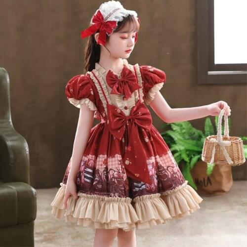 2021 Halloween Cosplay Costume for Girls Lolita Style Bow Flower Wedding Party Evening Frock Costume Princess Girls Tutu Dress