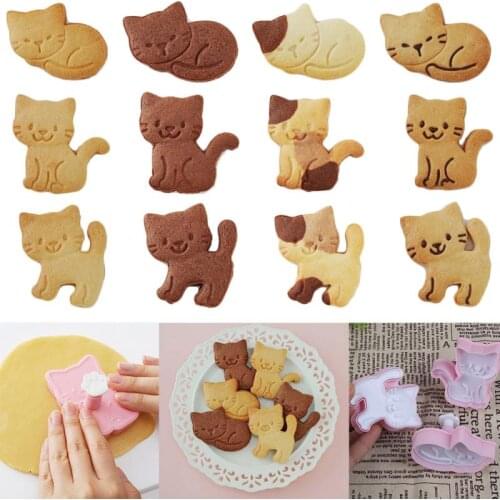 3Pcs/set Cat Cookie Molds Fondant Cutter Biscuit Cutter Cake Pastry Mold Decoration Kitchen Baking Supplies