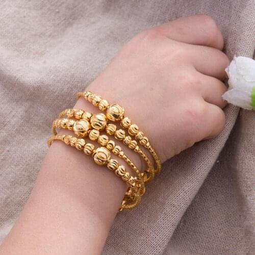 4PCS 24K African Arab Kids Baby/Girls Jewelry Gold Color Bangles For Kids Bangle & Bracelets Ethiopian Jewelry for Children
