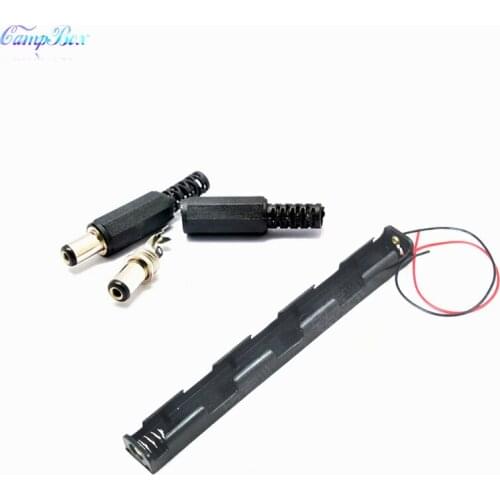 50Pcs 3xAA Straight Battery Case Holder Socket Wire Junction Boxes With 15cm Wires, 5.5/2.1 DC Plug