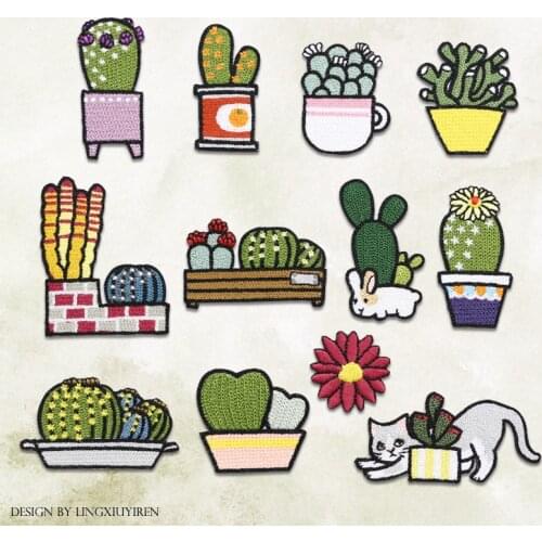50pcs/lot Weird Stuff Succulent Plants Embroidery Patches Letters Clothing Decoration Accessories Iron Heat Transfer Applique