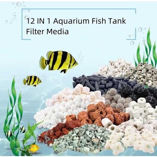 12 IN 1 500g Aquarium Fish Tank Filter Media Bio Balls Activated Carbon Filtration Material for Aquarium Pond Fountain Mesh Tank