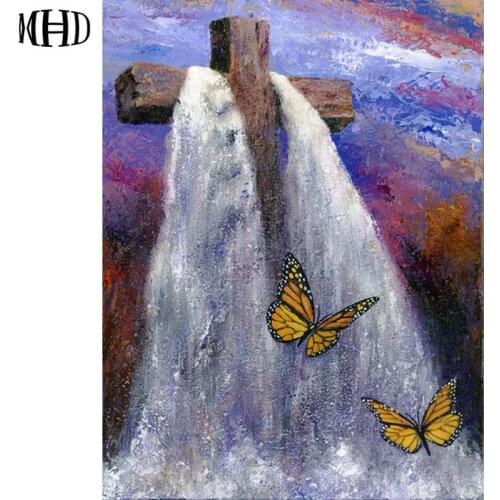 Diamond Embroidery Cross Landscape Waterfall Square / Round 5d diy Diamond Painting 3D Diamond Cross Stitch Rhinestone