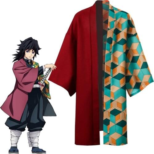 Anime Demon Slayer Kimetsu no Yaiba Tomioka Giyuu Cloak Cosplay Costume Japanese Kimono Uniform Grid Halloween Cape