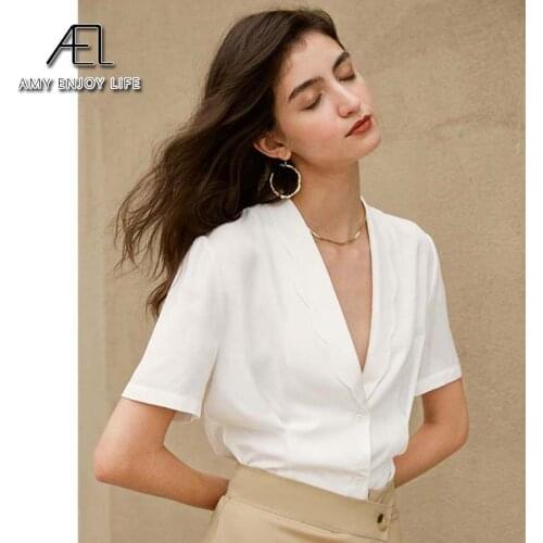 AEL Satin Blouse Women 2020 Summer Short Sleeve white Office Ladies Shirt elegant Work Top Casual Female Clothing