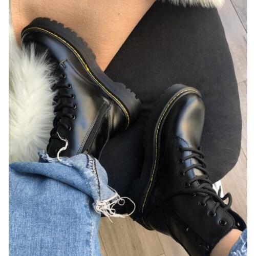 Moraima Snc Square Toe Black Lace-up Leather Ankle Boots Woman Fashion Riding Boots Flat Platform Motorcycle Shoes