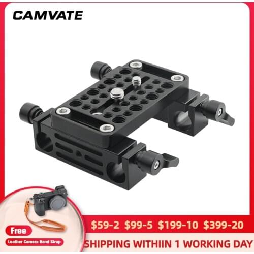 CAMVATE Bottom Cheese Plate With Double 15mm LWS Rod Holder For DSLR Camera Cage Rig Rod Support Setup C2578
