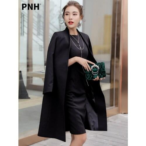 Black Windbreaker Womens Middle and Long Korean Style 2021 Autumn New Slim Down Feeling Suit Coat Women