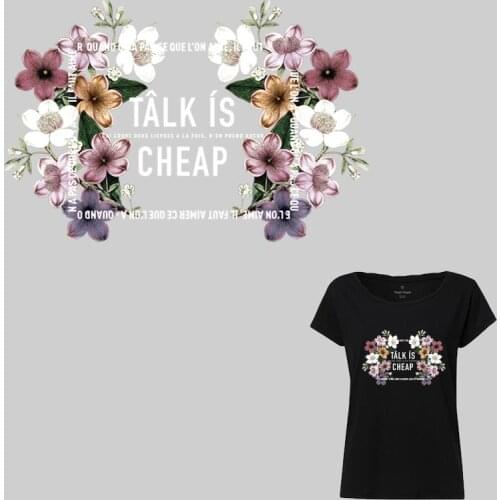 COSBILL Fashion Watercolor Flower Patches French Applique Iron On letter Transfer on Clothes Washable Girl T-shirt Accessory 202