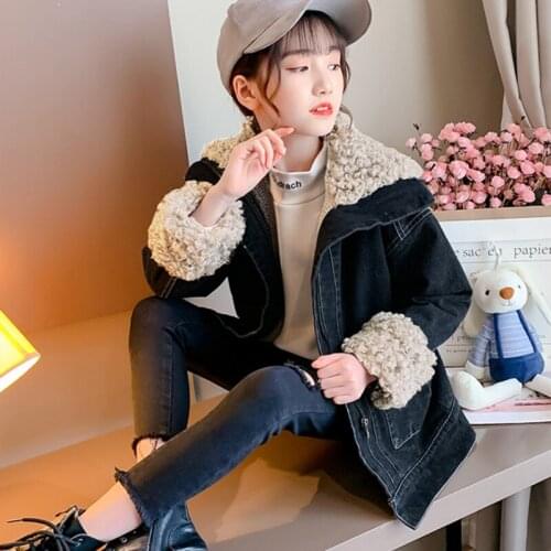 Girls Babys Coat Jacket Outwear 2021 Black Jean Thicken Winter Autumn Overcoat Top Zipper Cardigan Childrens Clothing