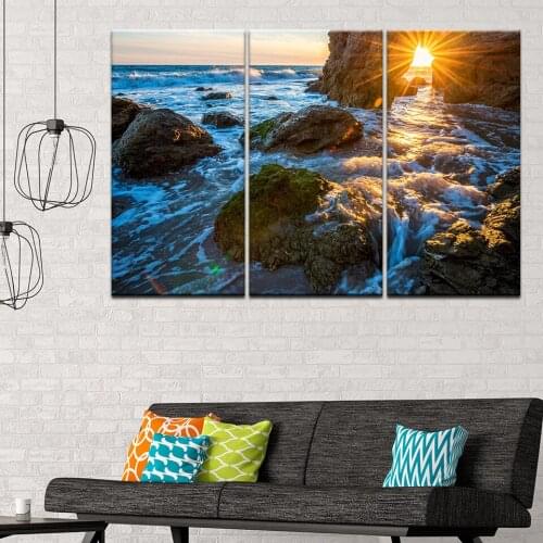HD Prints Poster Framework Pictures 3 Pieces Modular Huge Sea Wave Sunset Reef Landscape Painting Living Room Home Decor Artwork