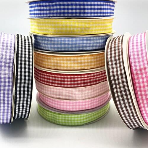 New 5Yards 15mm Plaid Cotton Ribbon Wedding Christmas Decoration DIY Sewing Fabric Handmade Bow Ribbon Flower Gift Packaging