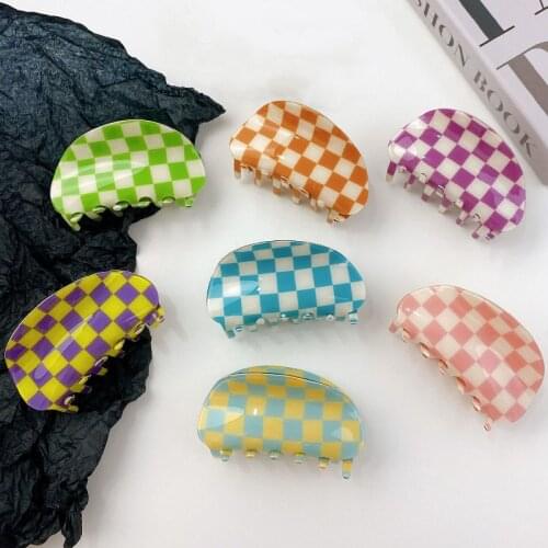 Exquisite Mutiple Color Vintage Acetate Checkerboard Hair Claws korean Elegant women Plaid Shark clips Barrette Hair Accessories