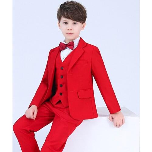 4pcs Children Formal Wedding Suits Sets Boys Prom Tuxedos Party Clothing Sets Kids Blazer Shirt Pants Bowtie Outfits