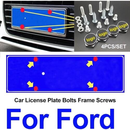 1set Metal Chrome With Car Emlem Front Trunk License Plate Frames Screw Cap Covers For kuga fusion fiesta transit ranger