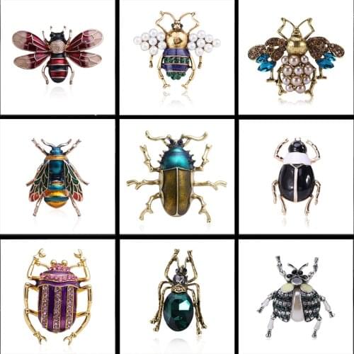 Fashionable Rhinestone Beetle Brooches Gifts for Women Enamel Insect Bee Spider Brooch Pin Small Bugs Jewelry Scarf Clip Broach