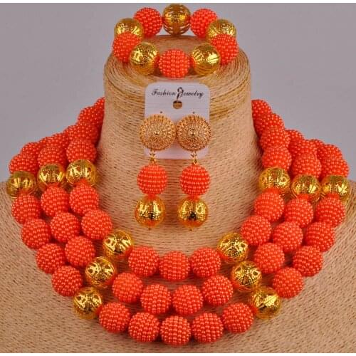 Flash orange african beads jewelry set simulated pearl nigerian wedding women necklace ZZ29