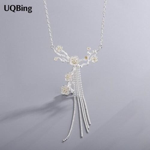 925 Sterling Silver Multi-layer Plum Tassel Choker Necklaces For Women & Girls Party Gift