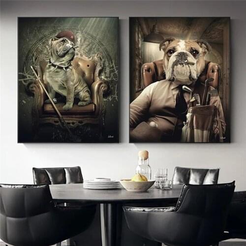 Poster and Prints Mafia Dog Sit on Sofa with Billiard Cues Modern Art Wall Picture Home Decor Canvas Painting for Living Room
